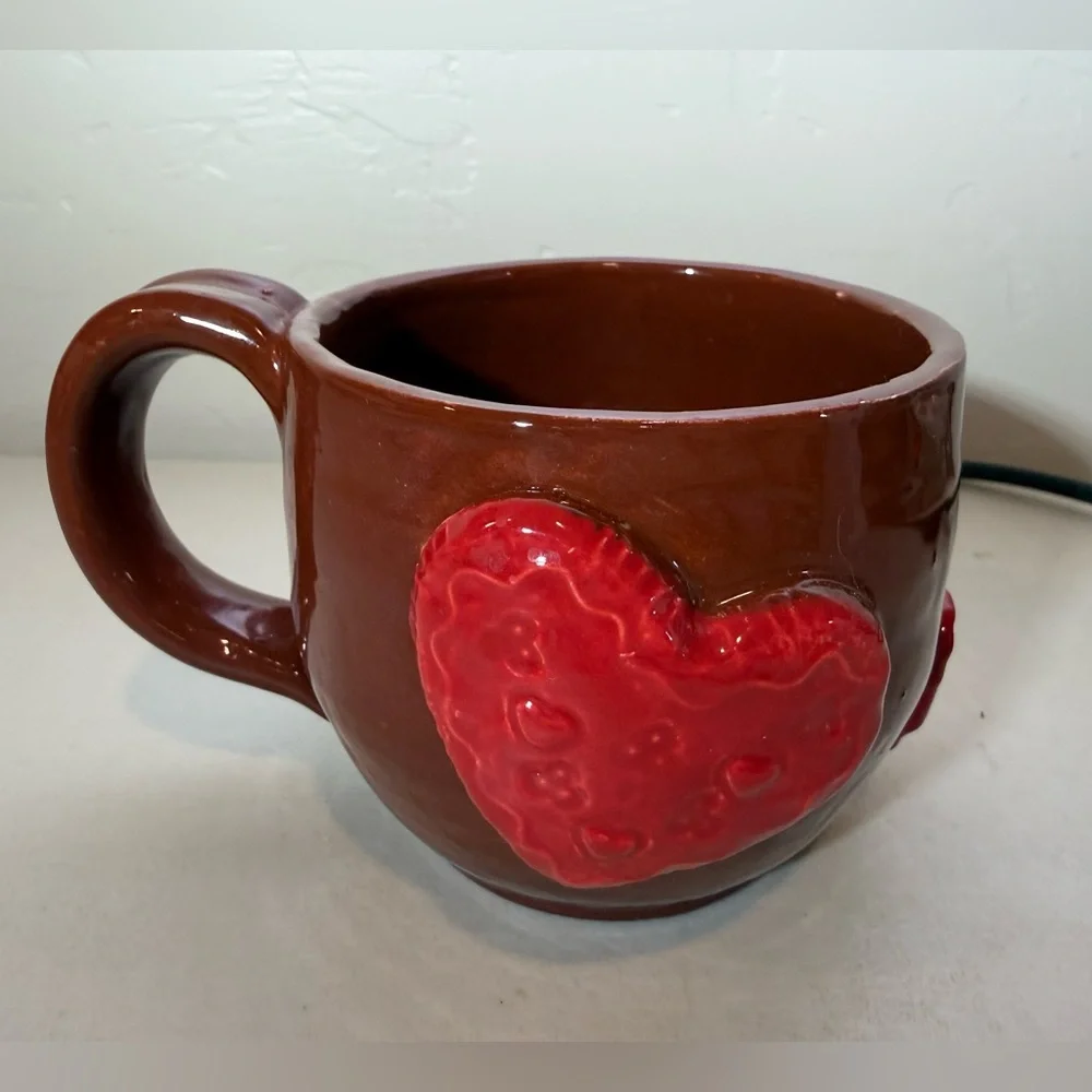 Heart mug Handmade ceramic mug‎ Red hearts mug 3-D Artisan